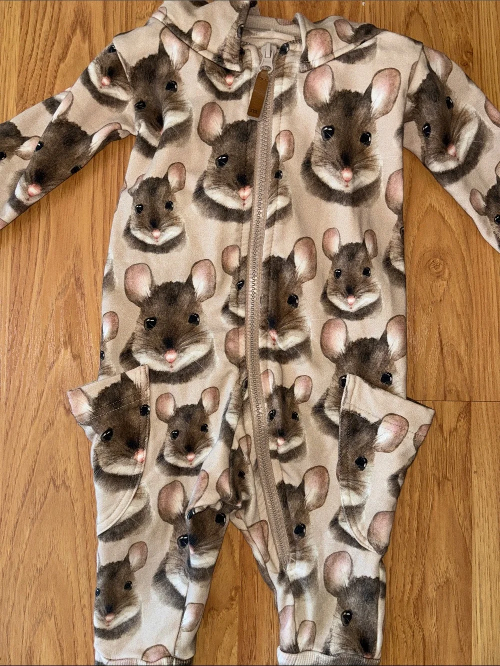 Metsola Beige Brown Mouse Print Kids Onesie Hoodie